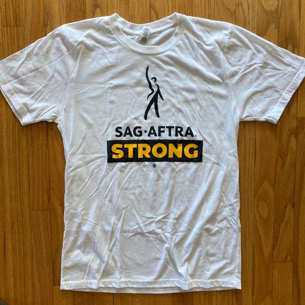 Sag Aftra Strong Union t-shirt, White, Med, Made in USA, Men, Wen, Unisex